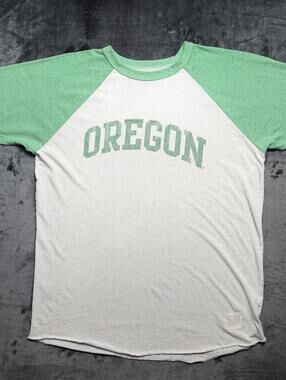 The Original Retro Brand Oregon Ducks Raglan Crop Tee White Green Women's Large